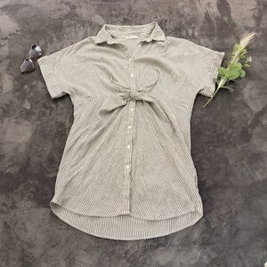 Cupshe Grey and White Striped Button-Down Shirt Dress Sz M